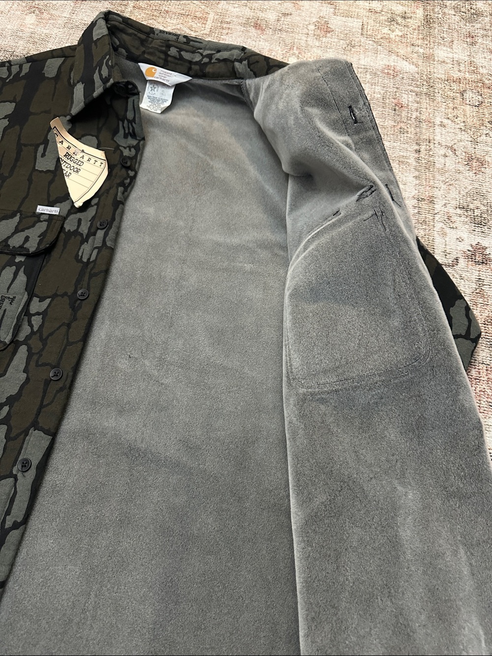 Men’s NWTs Vintage 80s 90s Carhartt Camo Trebark Button Up Flannel - Picture 4 of 6